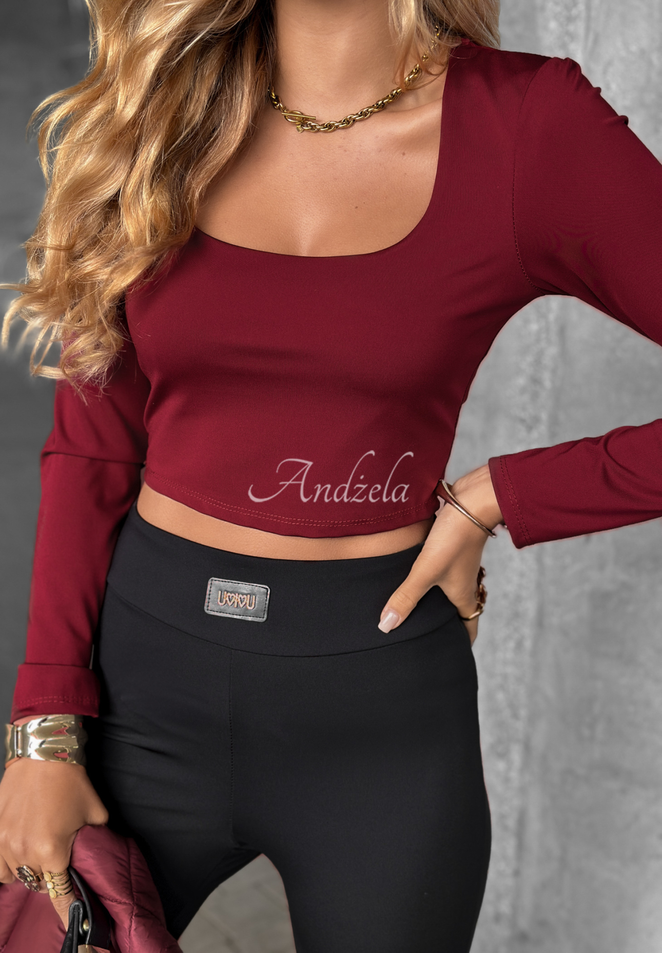Short longsleeve blouse with neckline Go Ahead burgundy