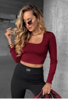 Krótka bluzka longsleeve z dekoltem Go Ahead burgundowa