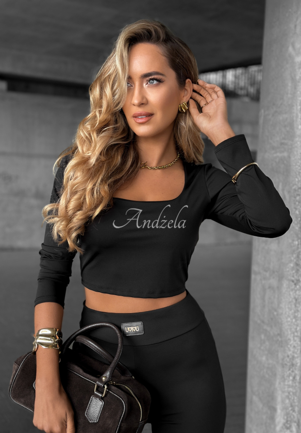 Kr&oacute;tka bluzka longsleeve z dekoltem Go Ahead czarna