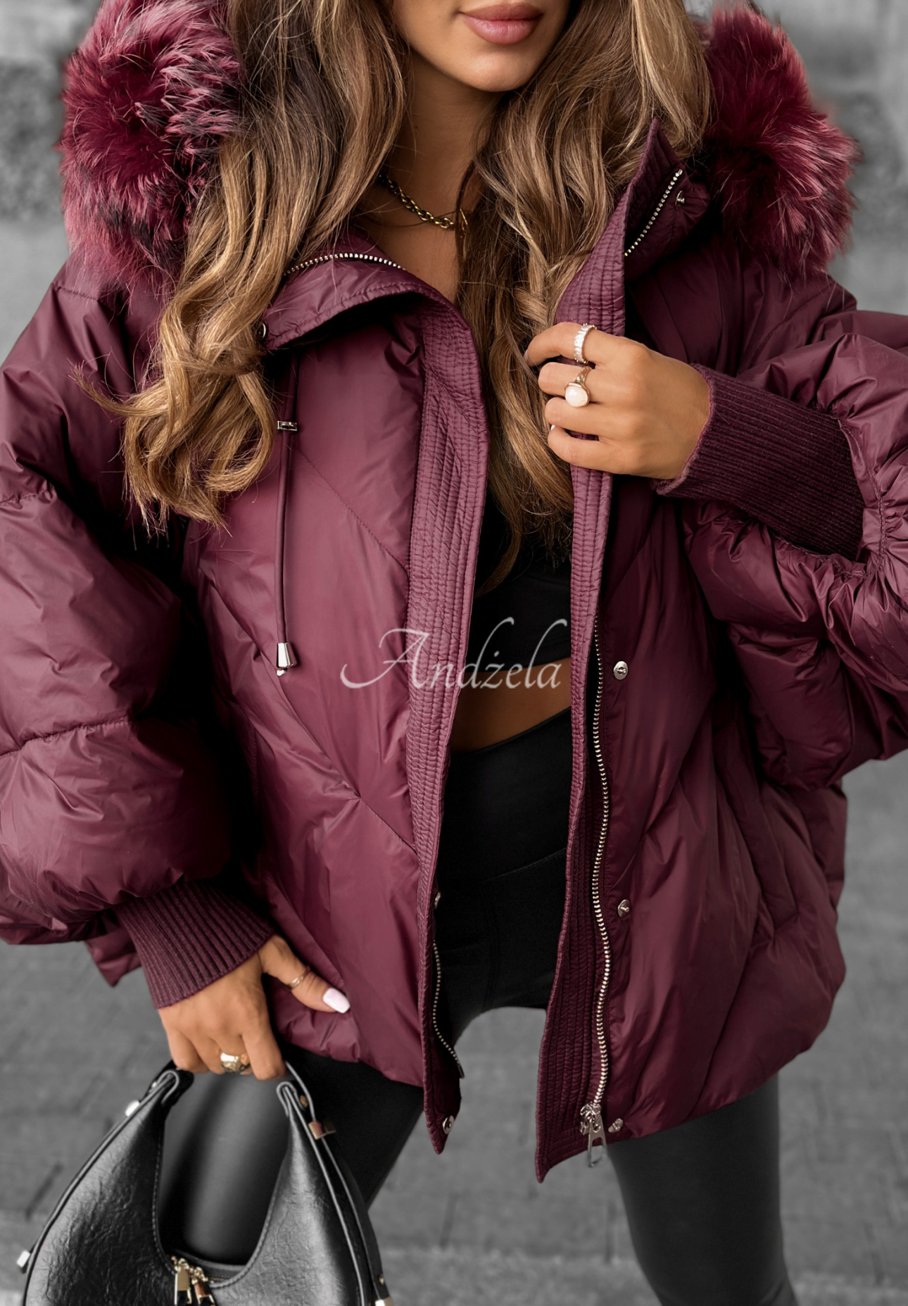 Down hooded jacket Look Again burgundy