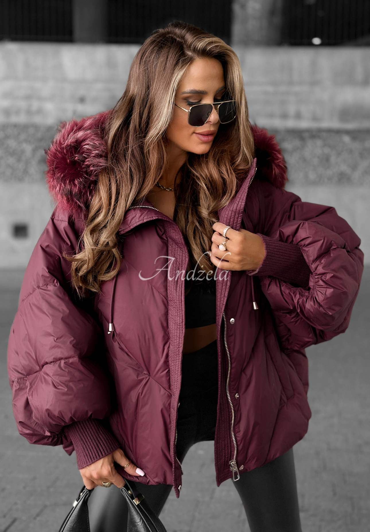 Down hooded jacket Look Again burgundy