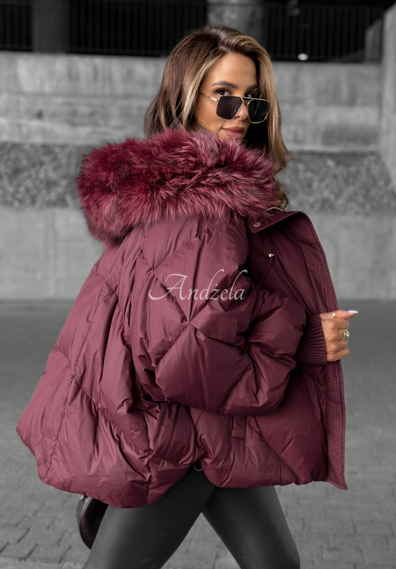 Down hooded jacket Look Again burgundy