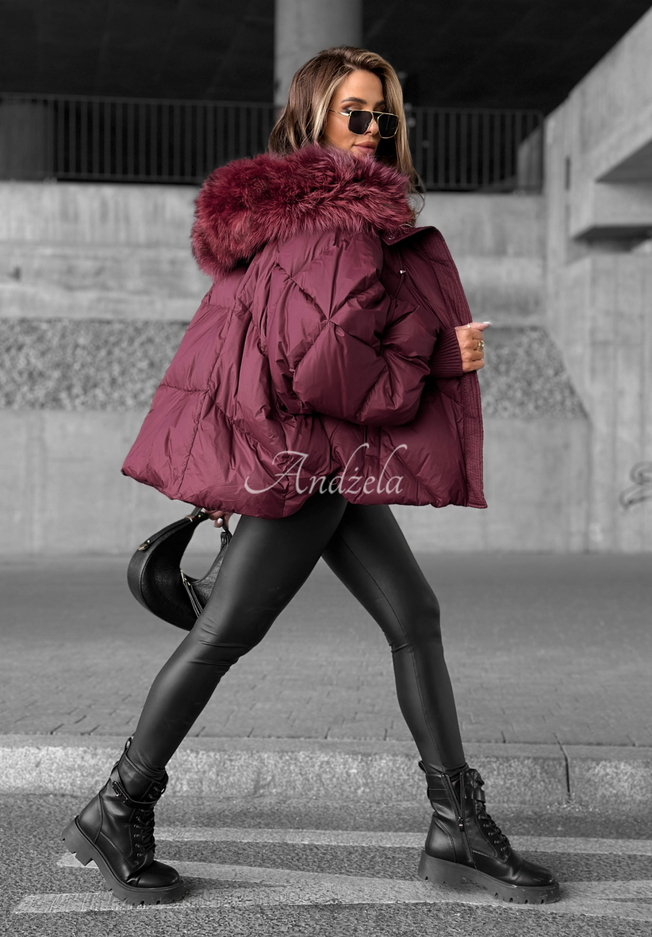 Down hooded jacket Look Again burgundy