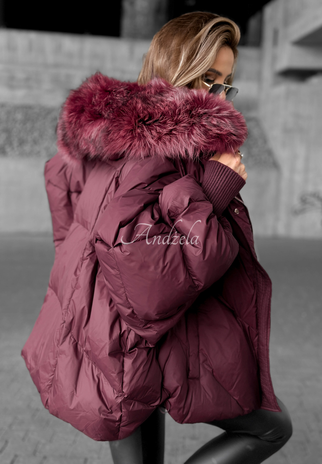 Down hooded jacket Look Again burgundy