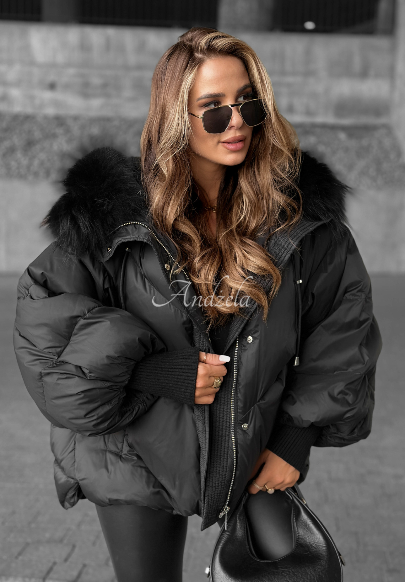 Look Again hooded down jacket black
