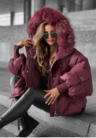 Pikowana kurtka z kapturem Look Again burgundowa