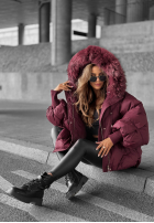 Pikowana kurtka z kapturem Look Again burgundowa