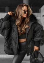 Pikowana kurtka z kapturem Look Again czarna