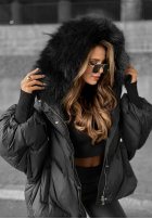 Pikowana kurtka z kapturem Look Again czarna