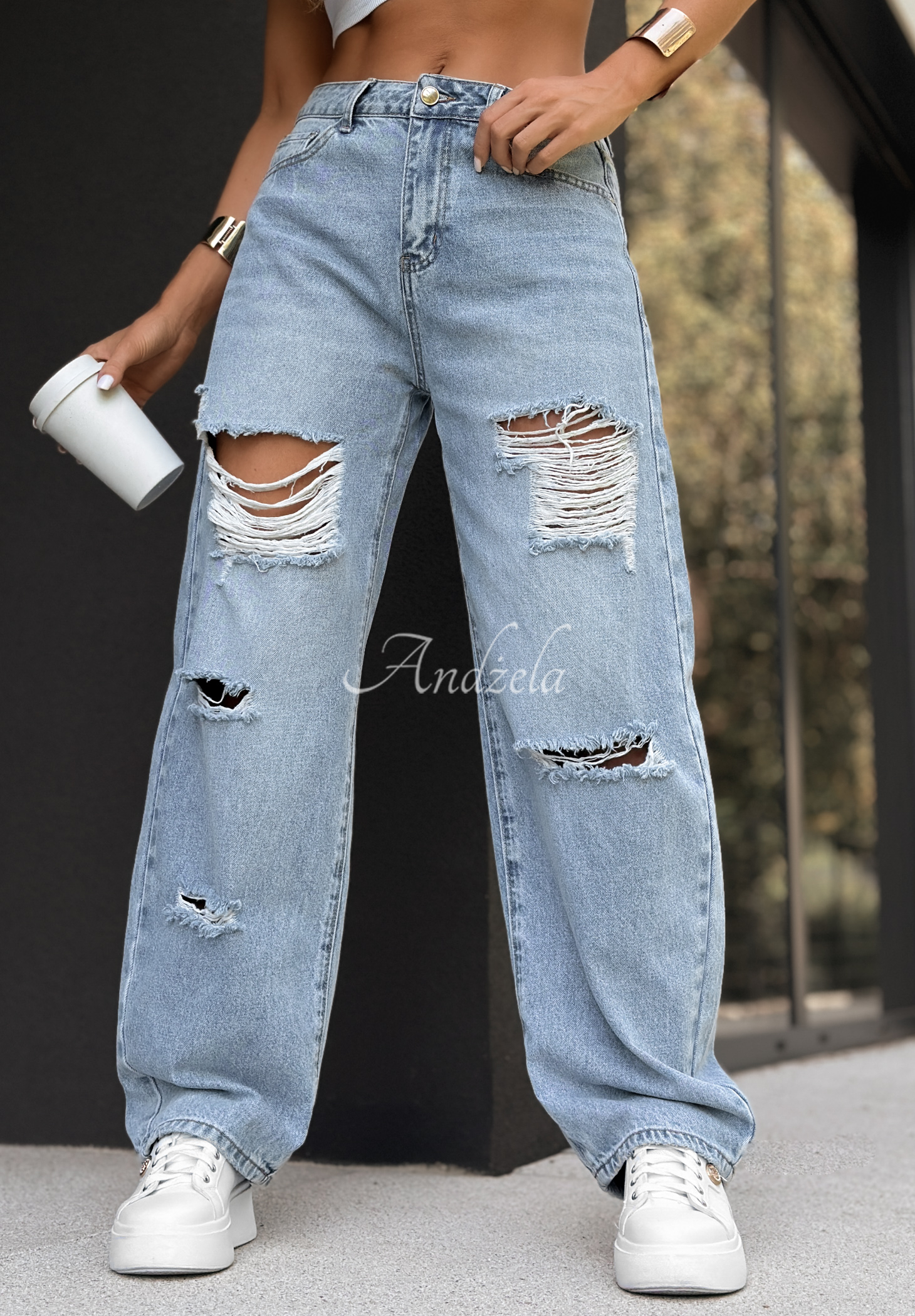 Denim balloon pants with rubbed Where Are You blue Andżela