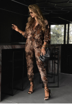 Wiskozowy komplet koszula i spodnie Deleted Scene beżowo-czekoladowy