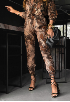 Wzorzysty komplet koszula i spodnie Straight Talk różowo-czekoladowa