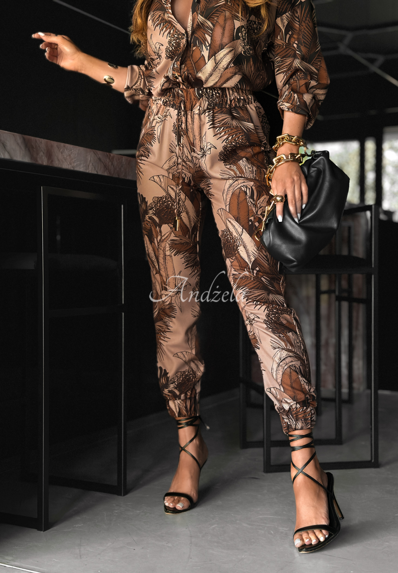 Viscose set shirt and pants Deleted Scene beige and chocolate
