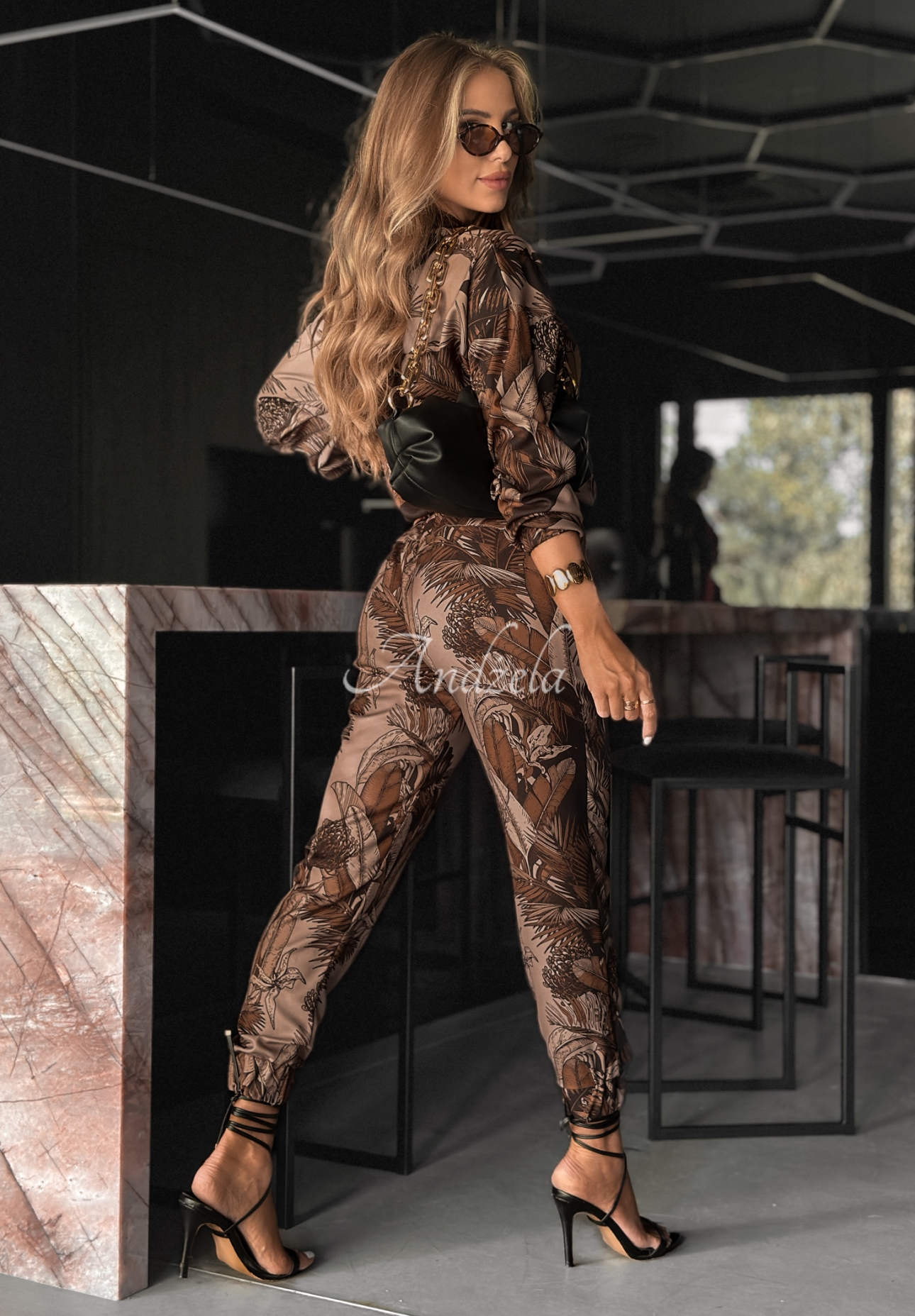 Viscose set shirt and pants Deleted Scene beige and chocolate