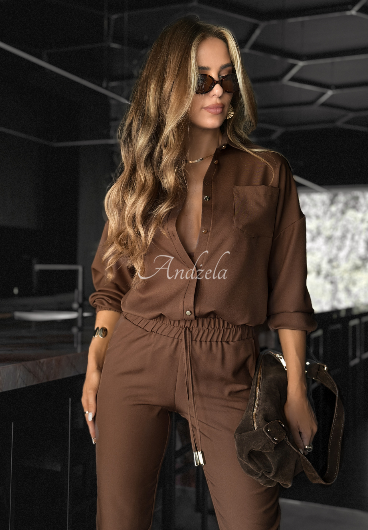 Viscose set shirt and pants Straight Talk chocolate