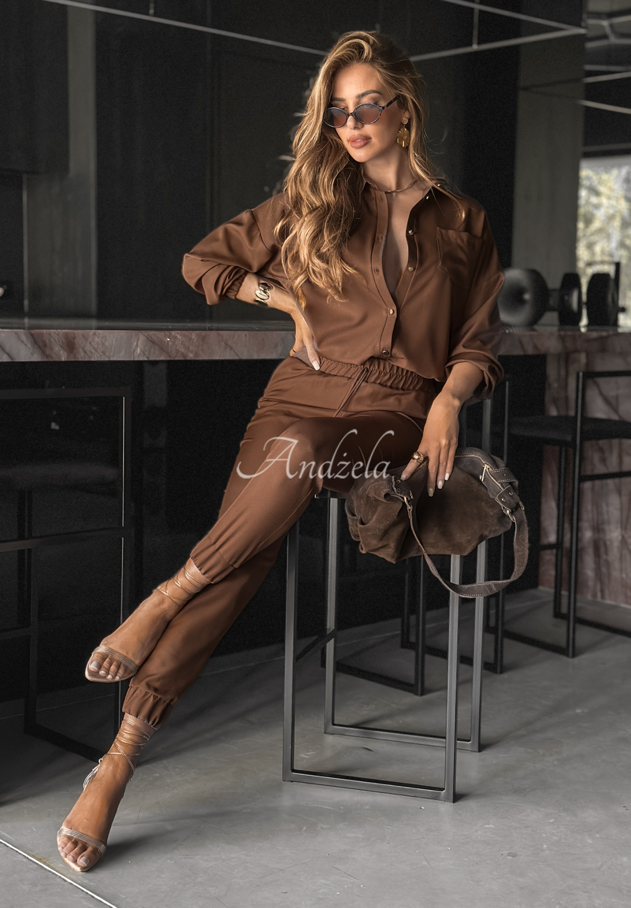 Viscose set shirt and pants Straight Talk chocolate