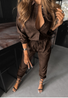 Wzorzysty komplet koszula i spodnie Straight Talk czekoladowy