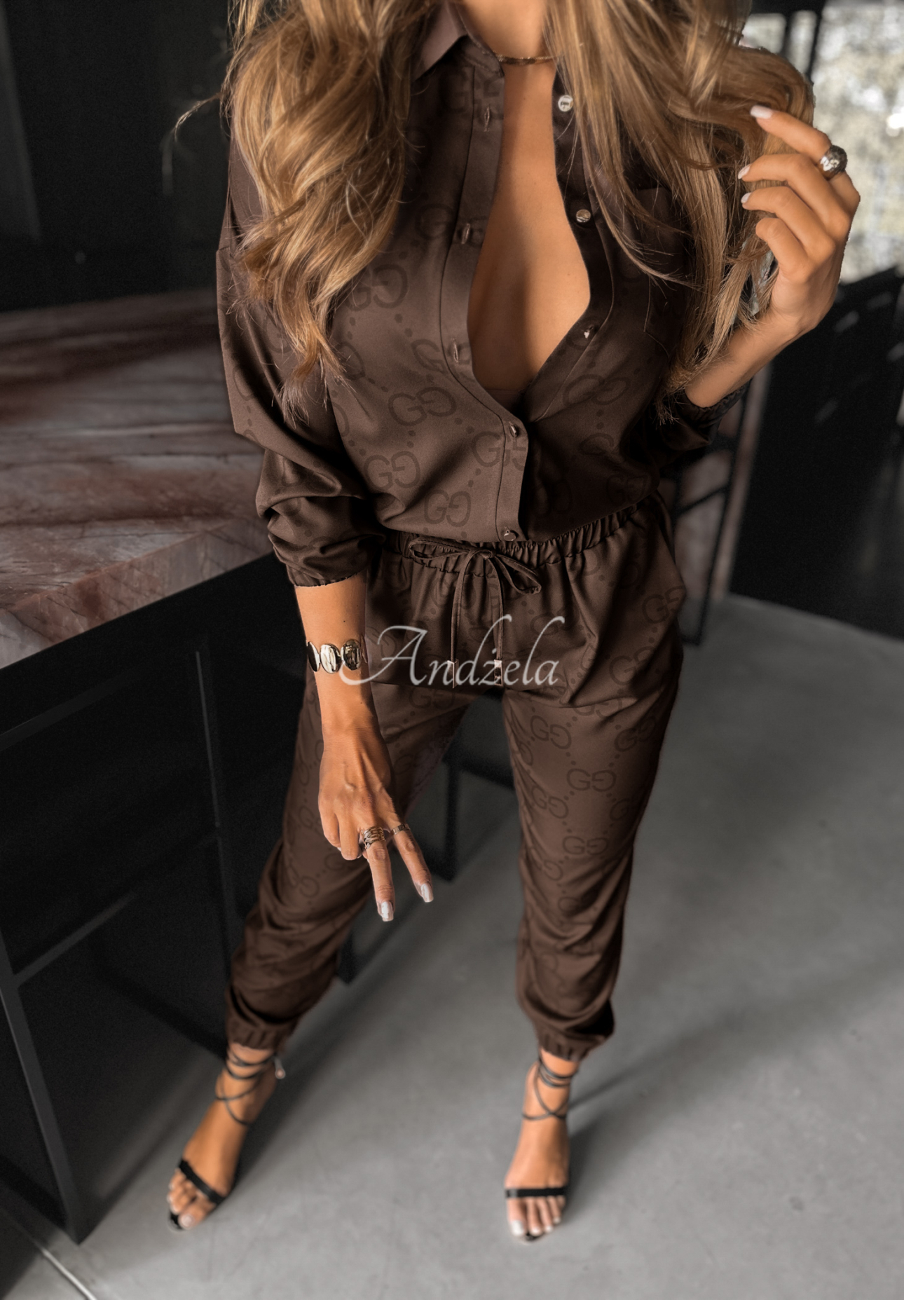 Viscose shirt and pants set Still Loading chocolate