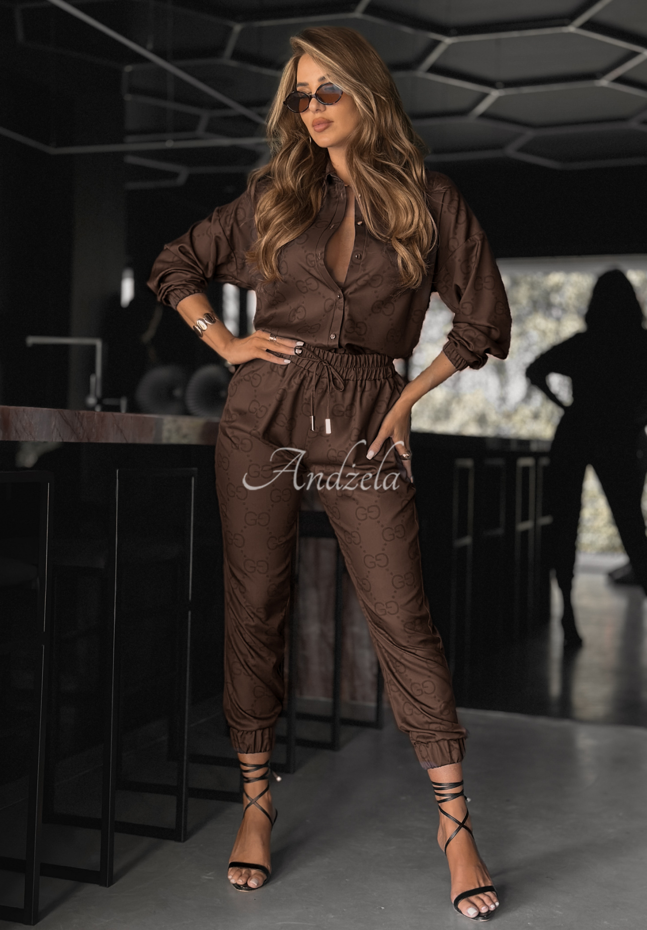 Wiskozowy komplet koszula i spodnie Still Loading czekoladowy