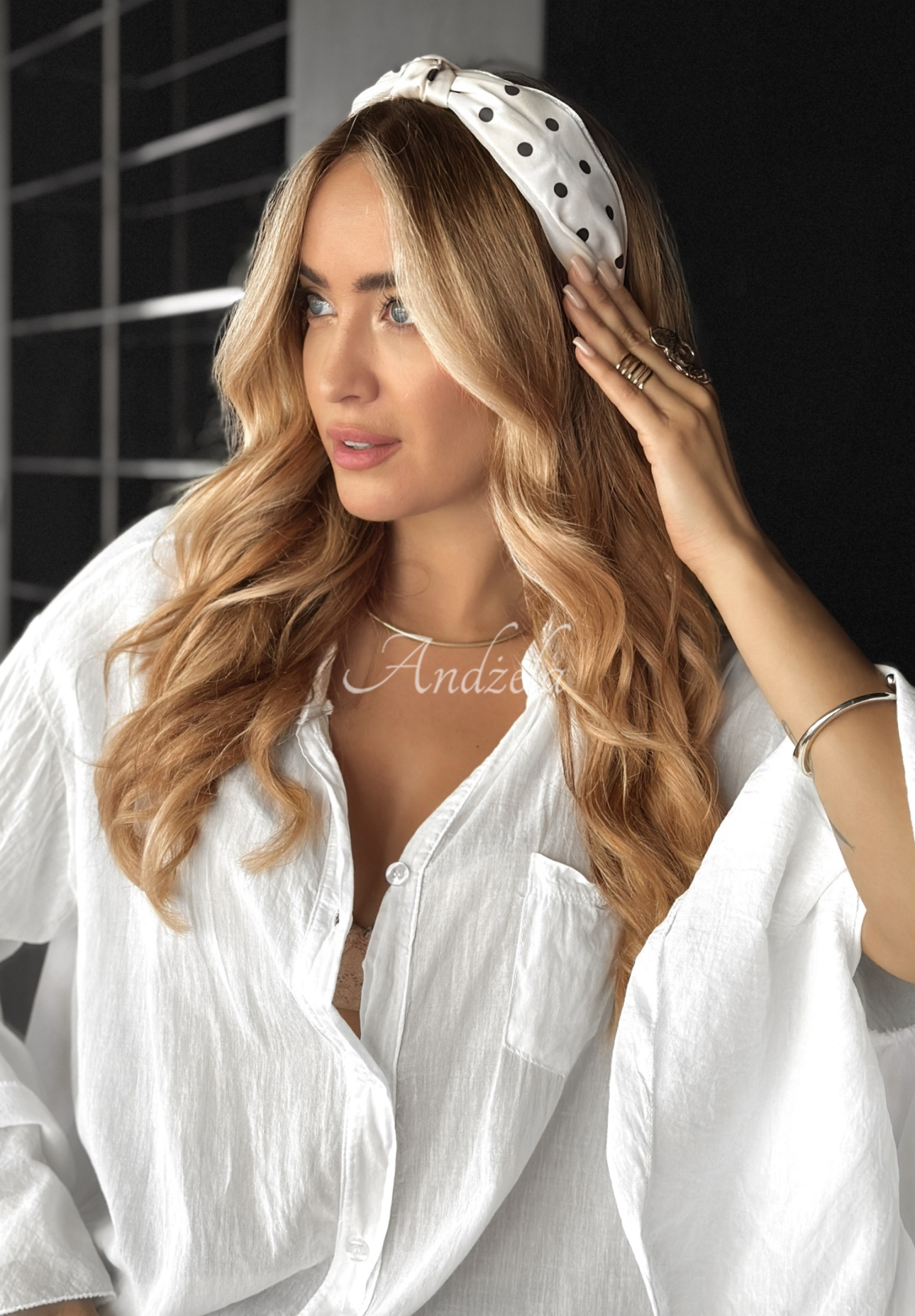 Opaska na głowę w groszki Esther ecru