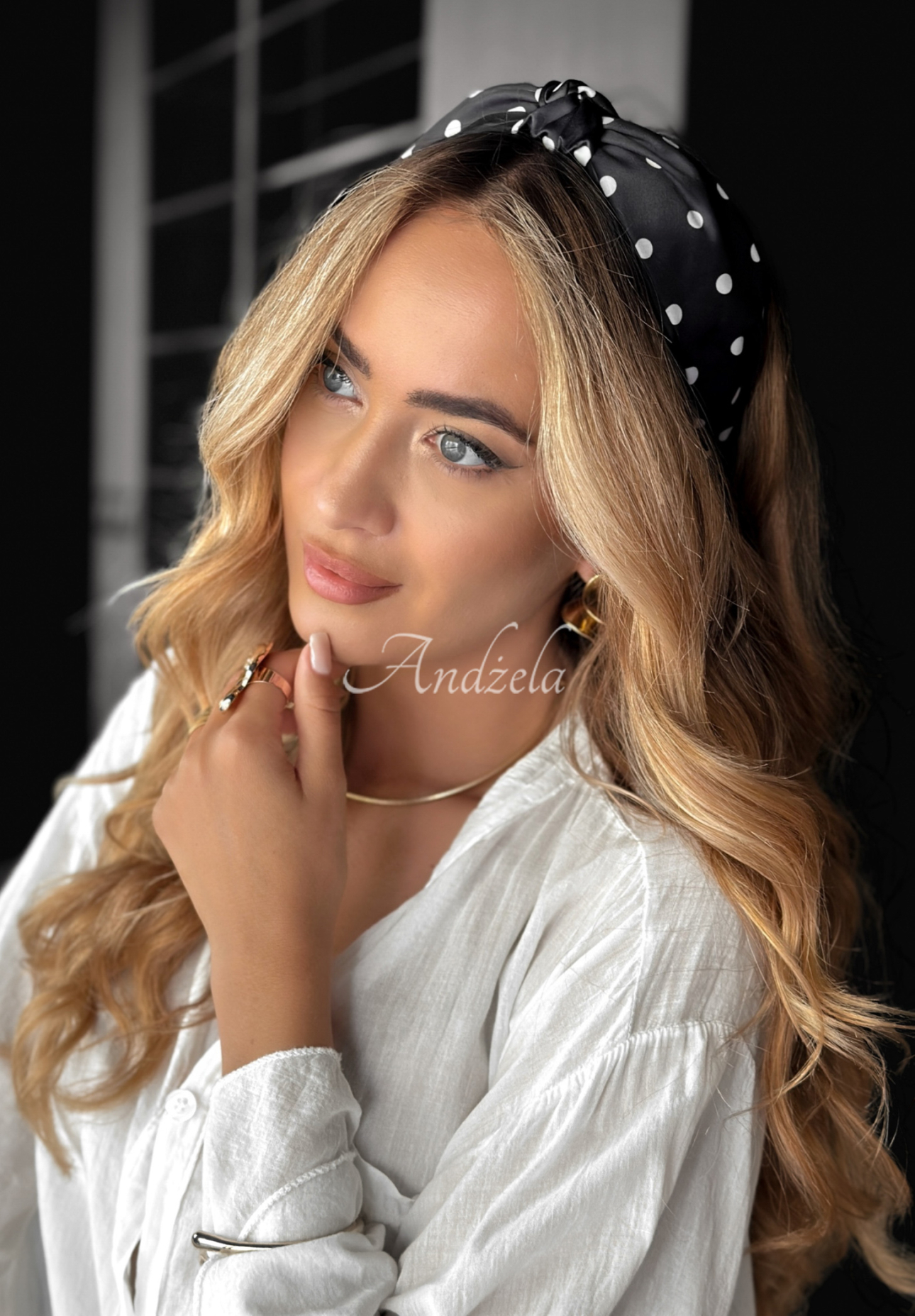 Opaska na głowę w groszki Esther czarna