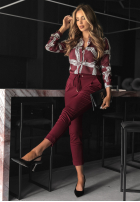 Wzorzysta koszula Said Too Much burgundowa