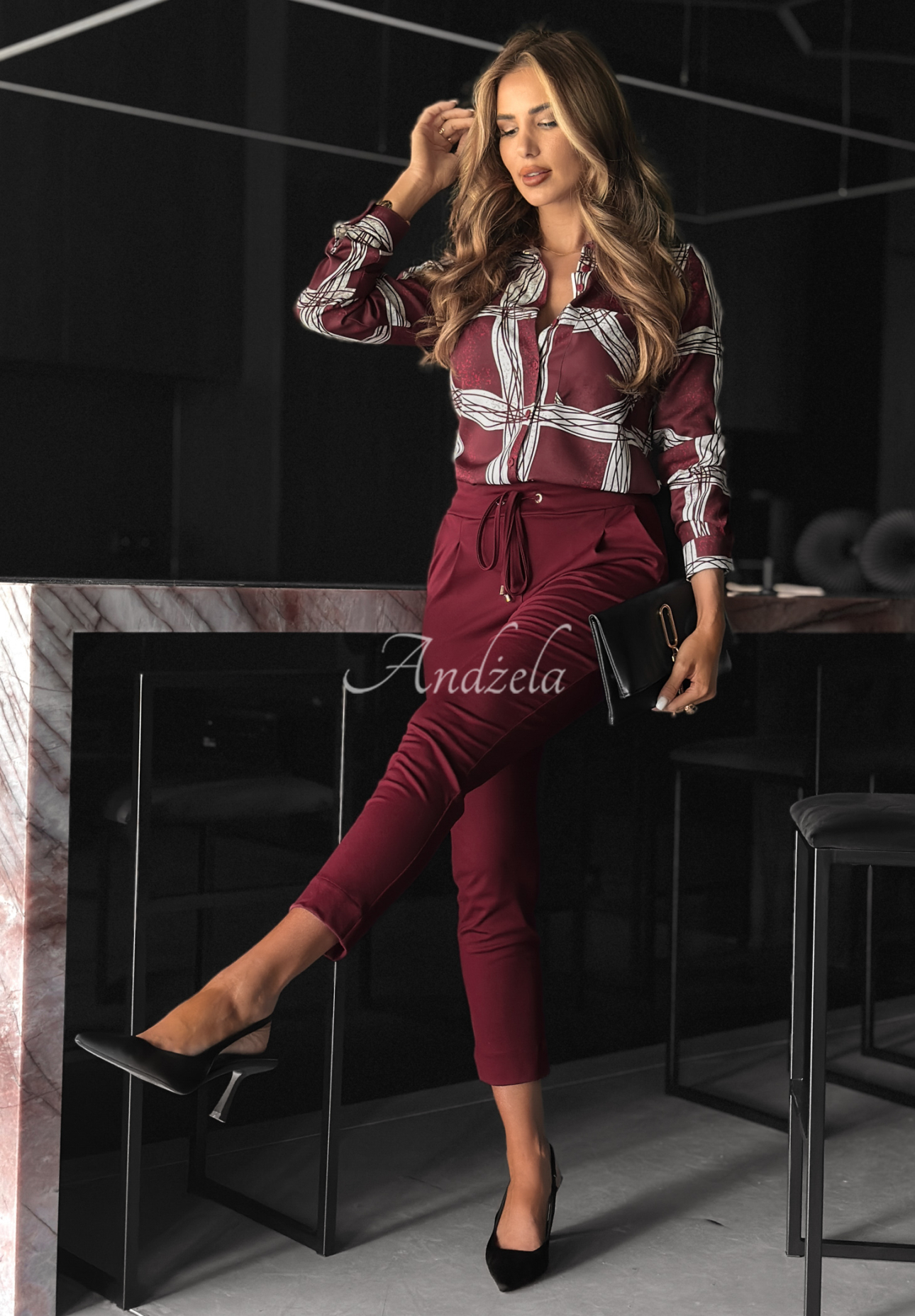 Wiskozowa koszula Said Too Much burgundowa