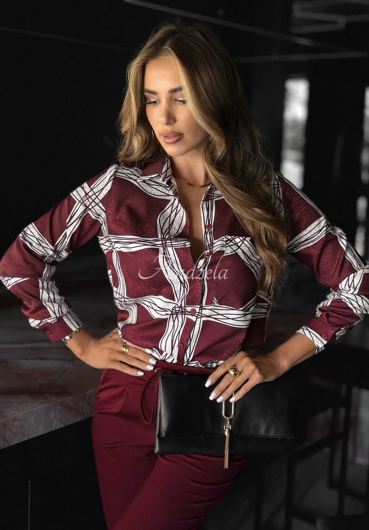 Patterned Said Too Much burgundy shirt