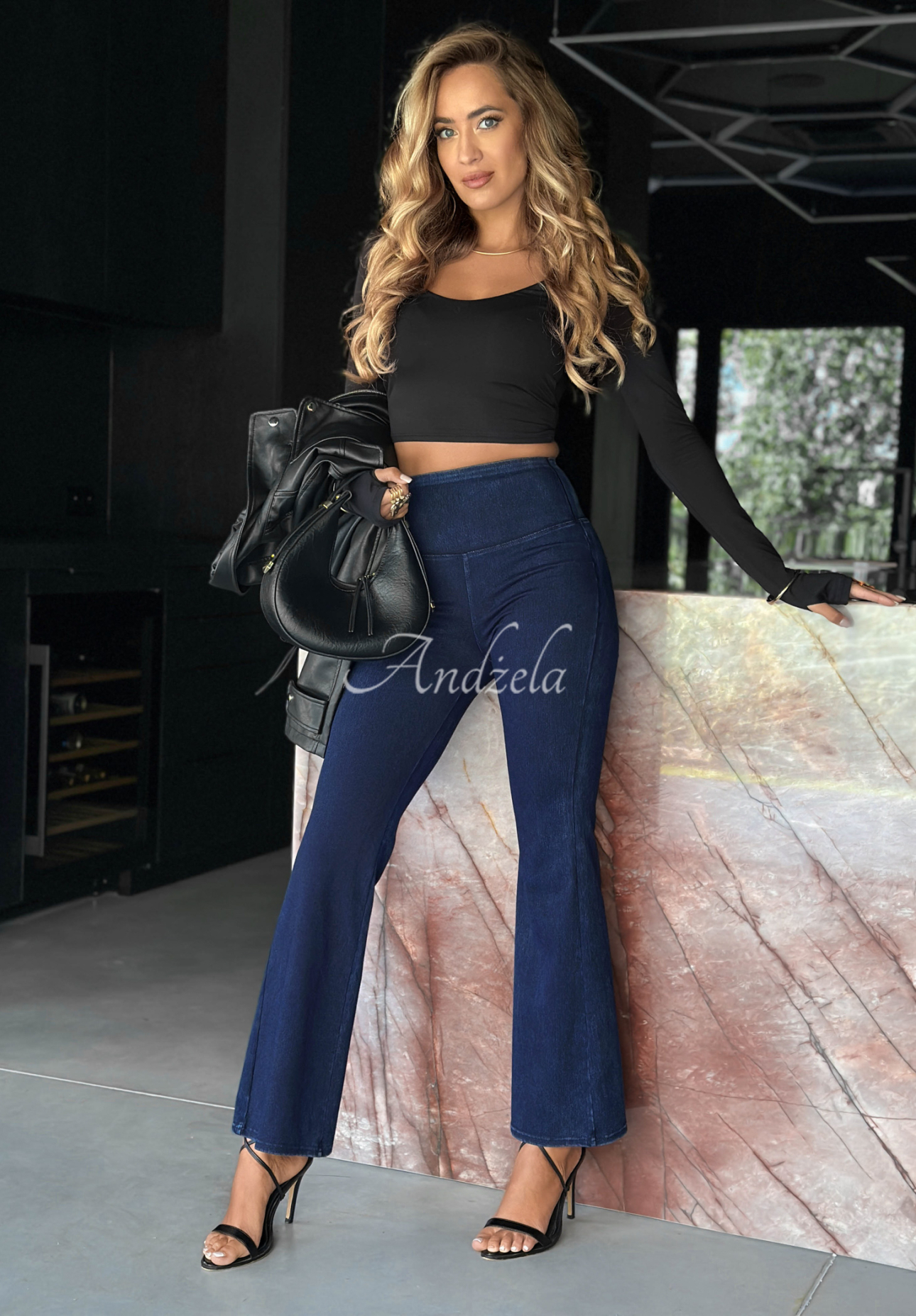 Legginsy dzwony No More Waiting ciemnoniebieskie