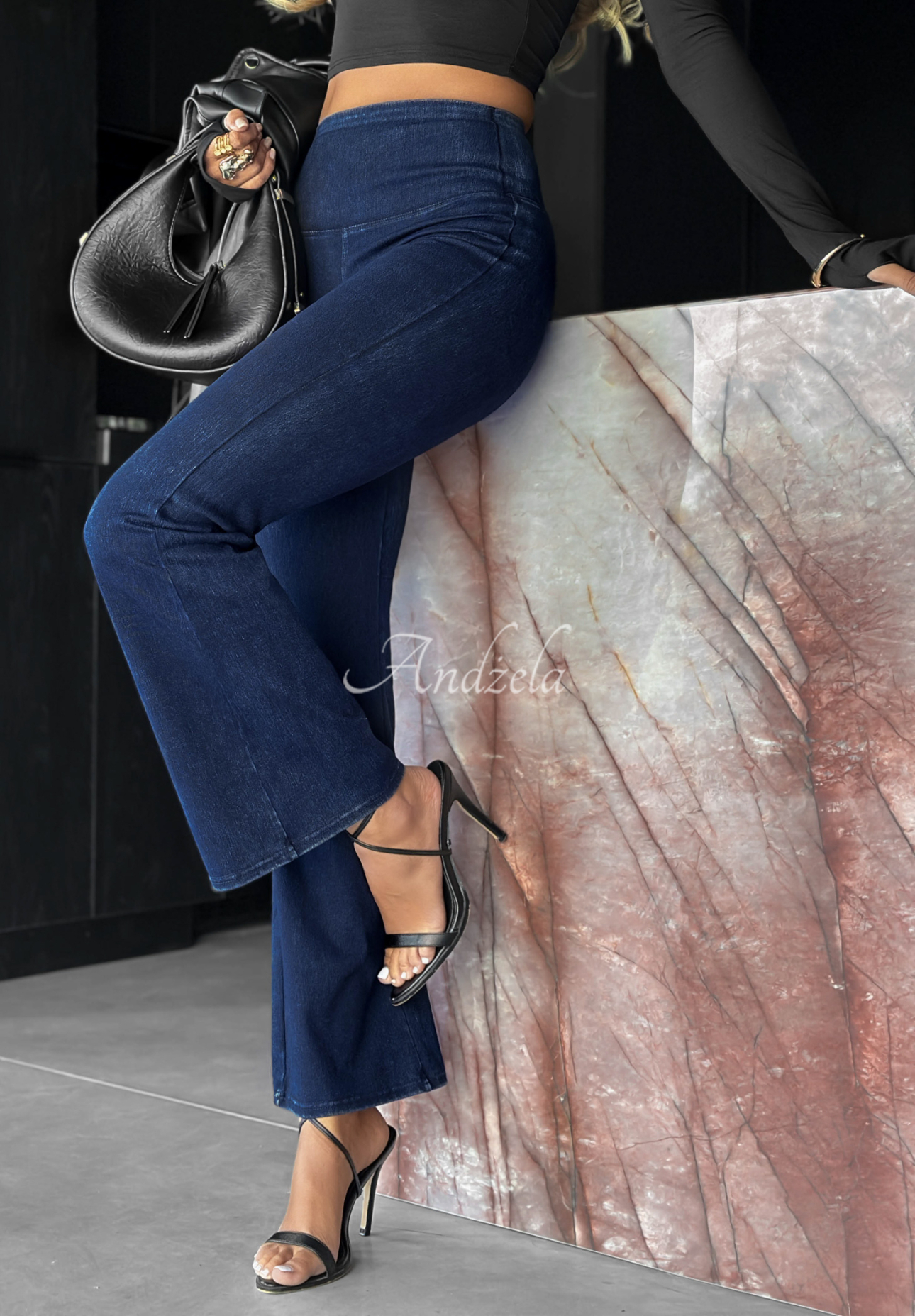 No More Waiting dark blue bell leggings