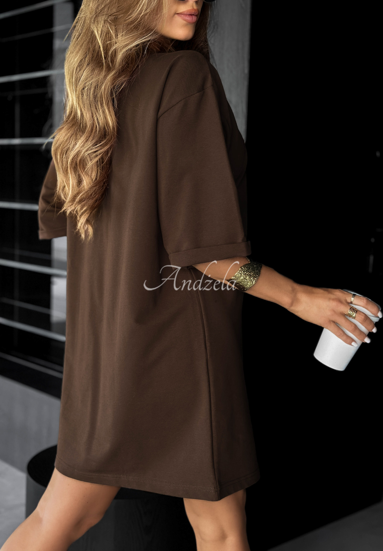 Bawełniany długi T-shirt Daily Look czekoladowy