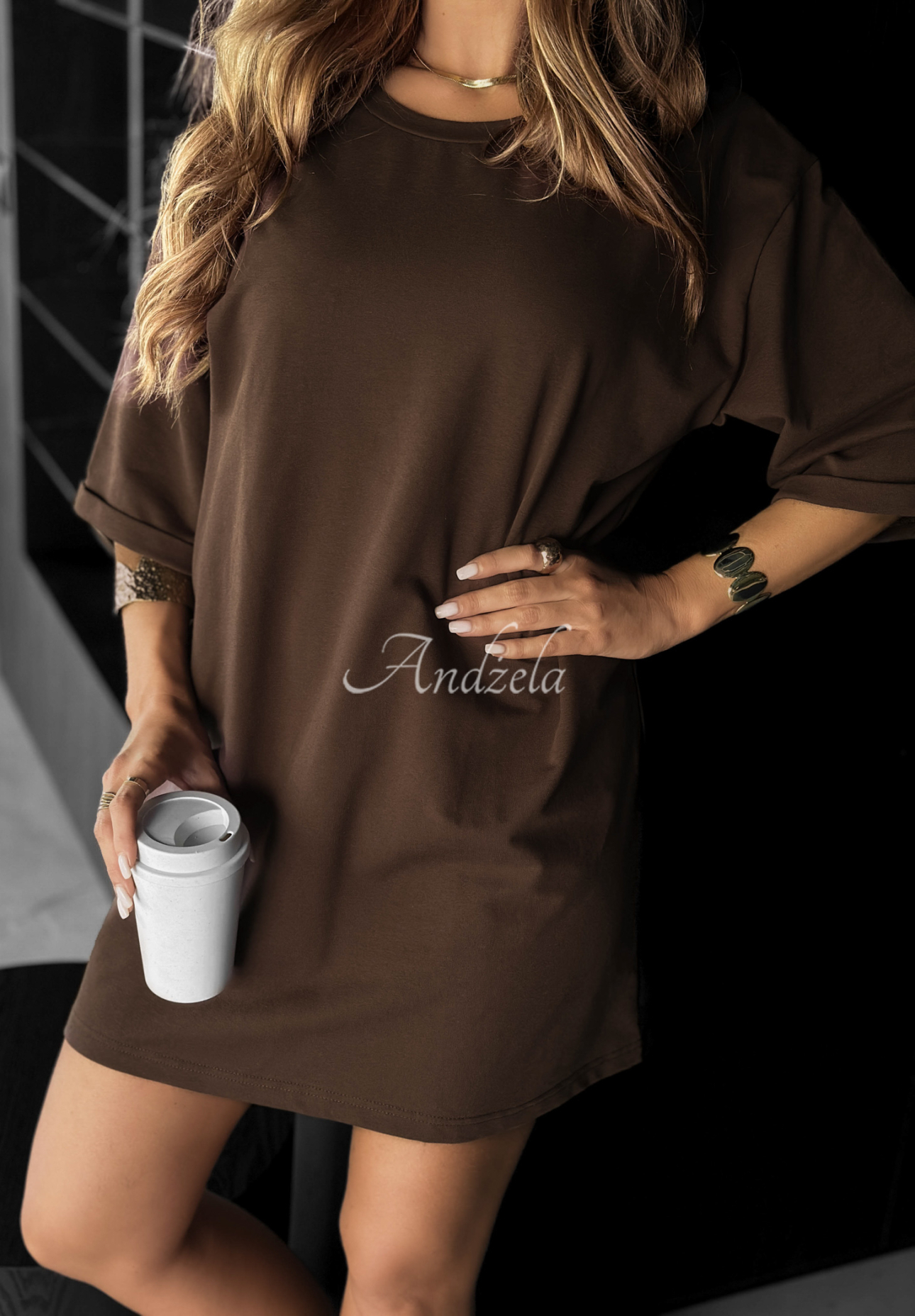 Bawełniany długi T-shirt Daily Look czekoladowy