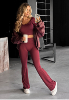 Materiałowe spodnie dzwony Something Necessary burgundowe