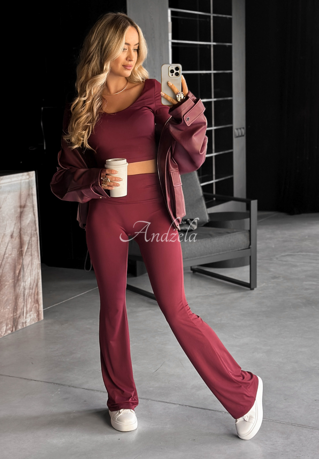 Material bell-bottom pants Something Necessary burgundy