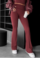 Materiałowe spodnie dzwony Something Necessary burgundowe