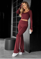 Materiałowe spodnie dzwony Something Necessary burgundowe