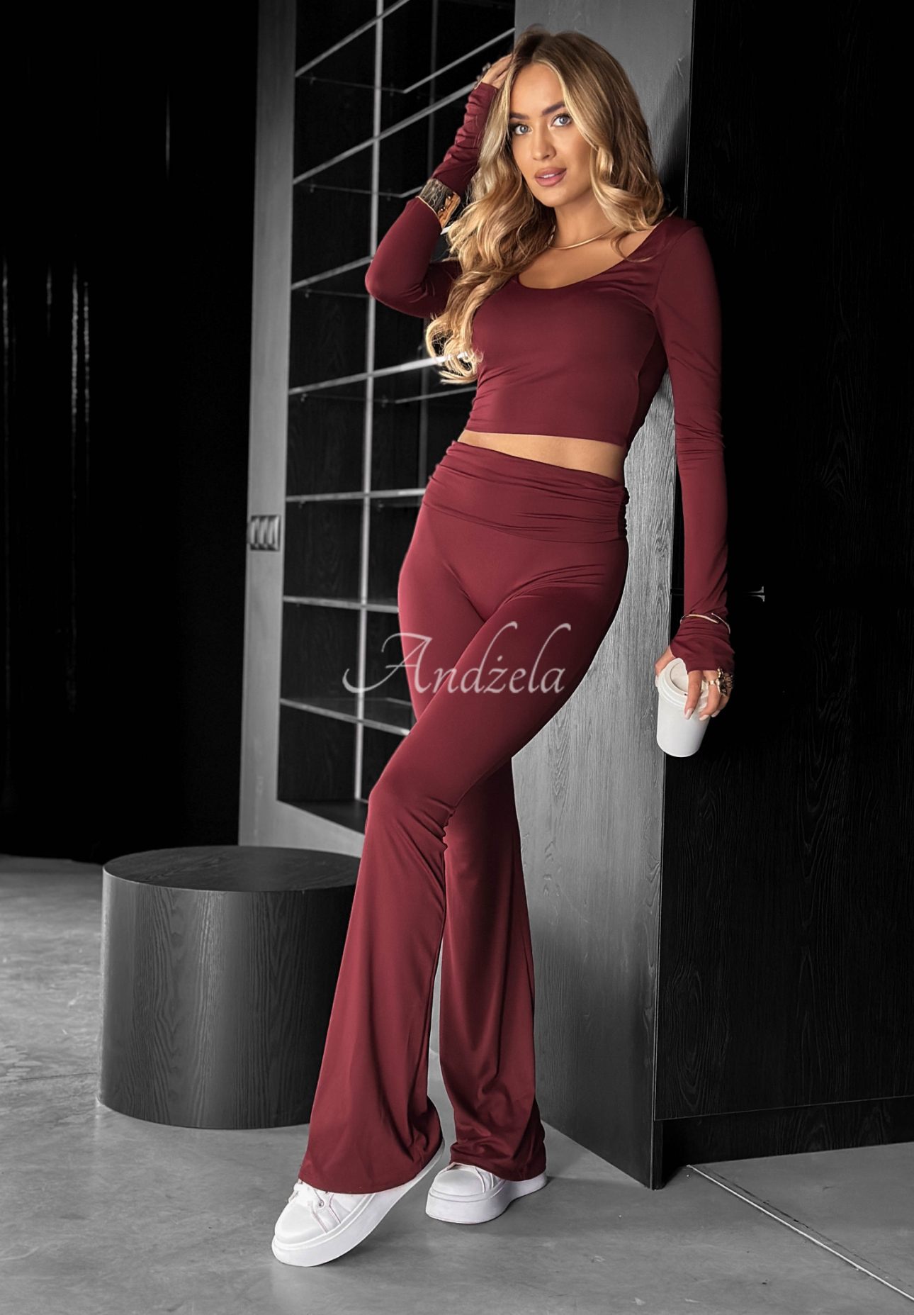 Material bell-bottom pants Something Necessary burgundy