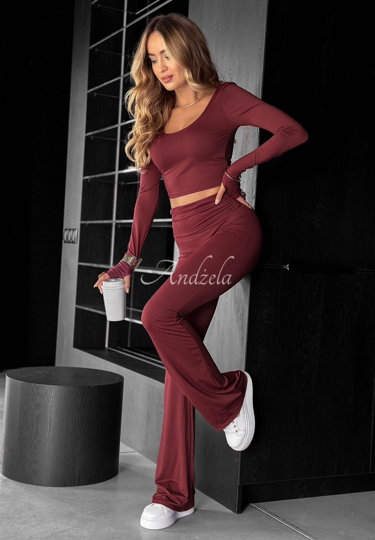 Material bell-bottom pants Something Necessary burgundy