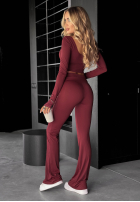 Materiałowe spodnie dzwony Something Necessary burgundowe