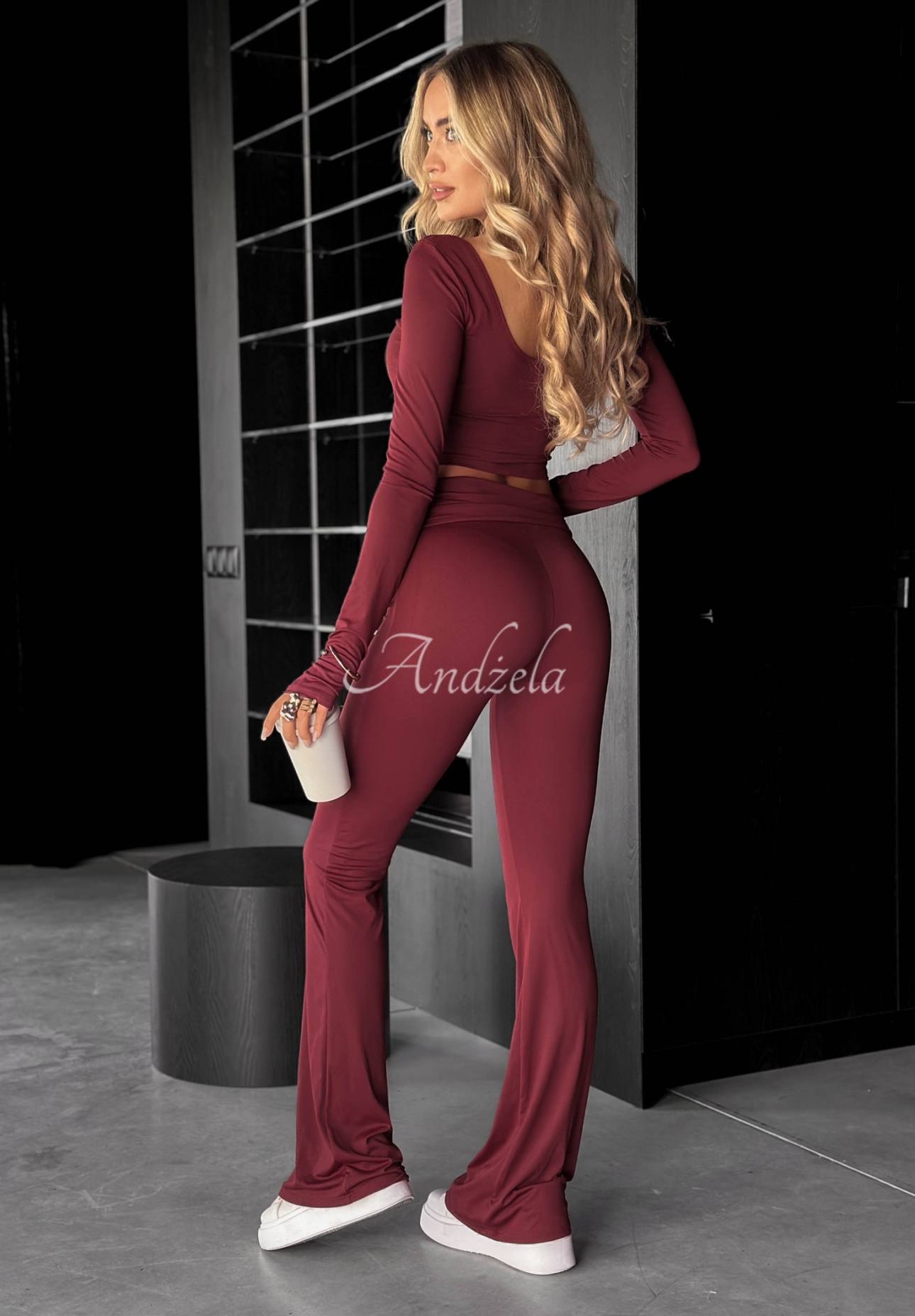 Material bell-bottom pants Something Necessary burgundy