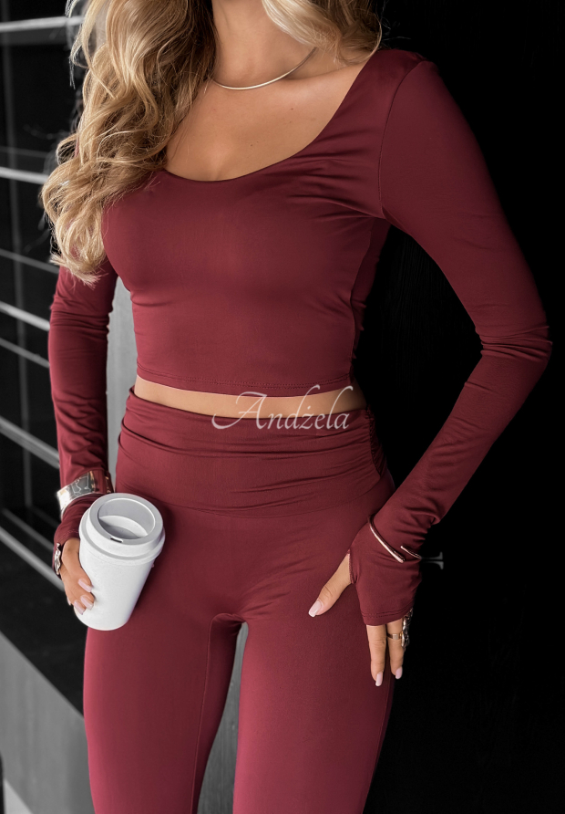Kr&oacute;tka bluzka longsleeve Something Necessary burgundowa