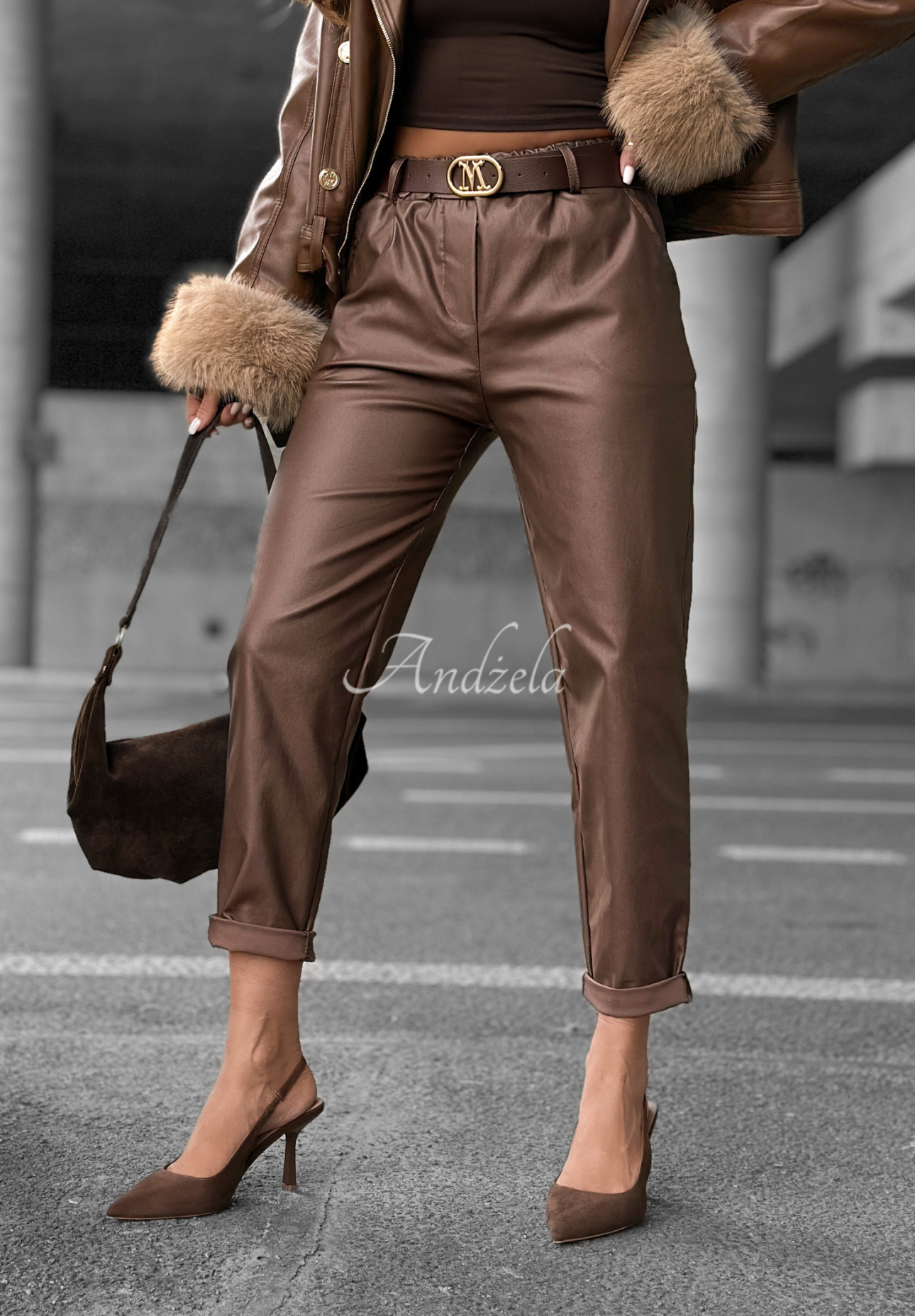 Leather pants with belt All Or Nothing chocolate