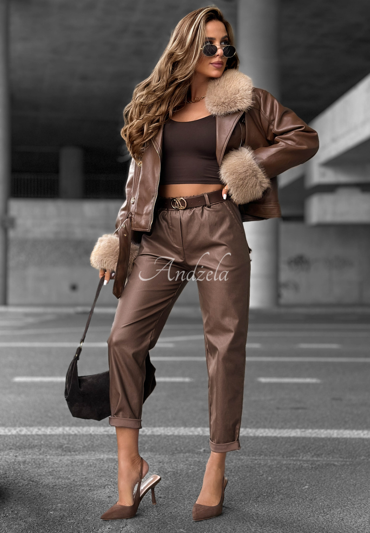 Leather pants with belt All Or Nothing chocolate