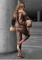 Skórzane spodnie z paskiem All Or Nothing czekoladowe