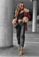 Skórzane spodnie z paskiem All Or Nothing czarne