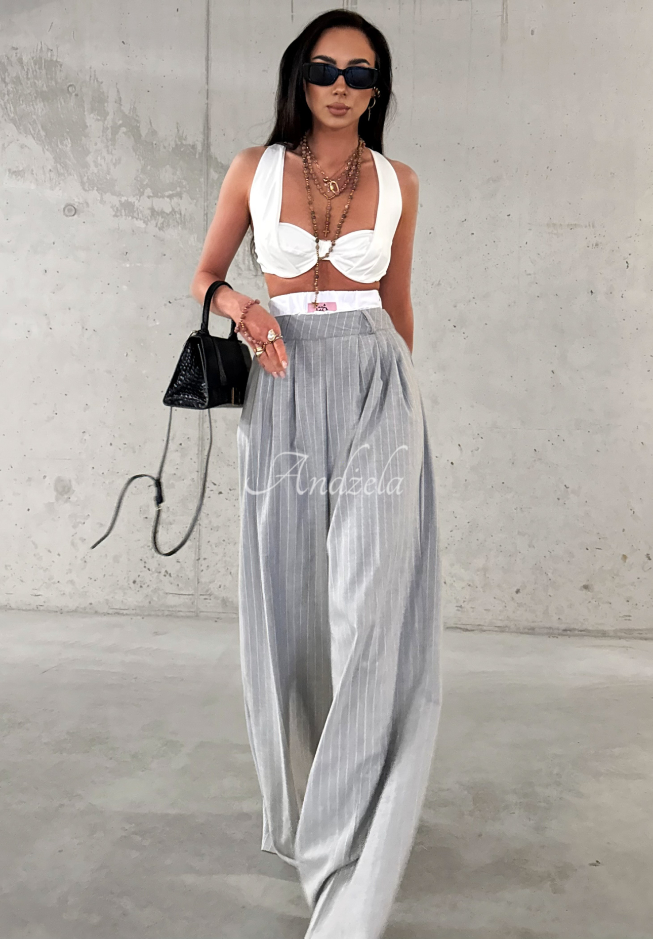Viscose striped wide leg pants La Milla Think About Us grey