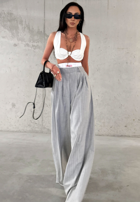 Viscose striped wide leg pants La Milla Think About Us grey