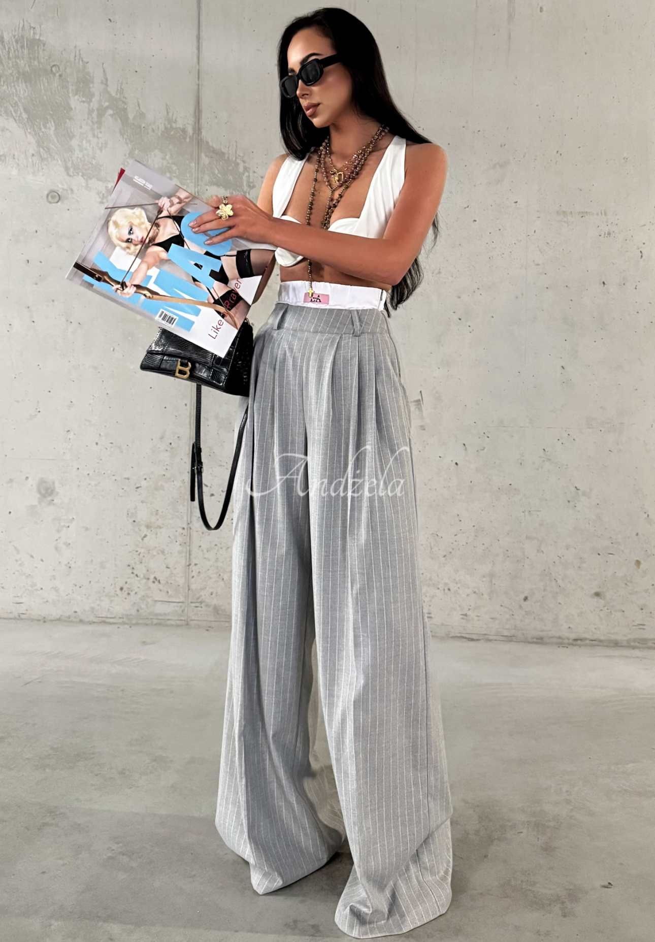 Viscose striped wide leg pants La Milla Think About Us grey