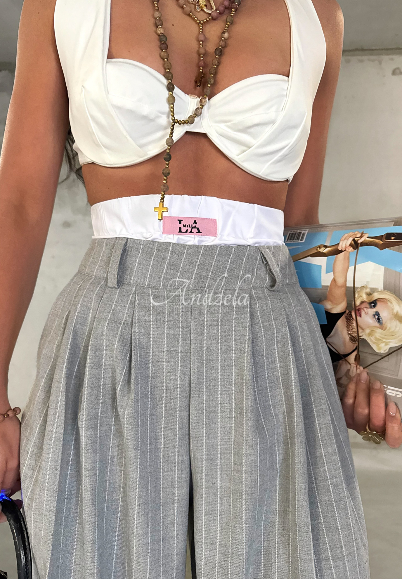 Viscose striped wide leg pants La Milla Think About Us grey