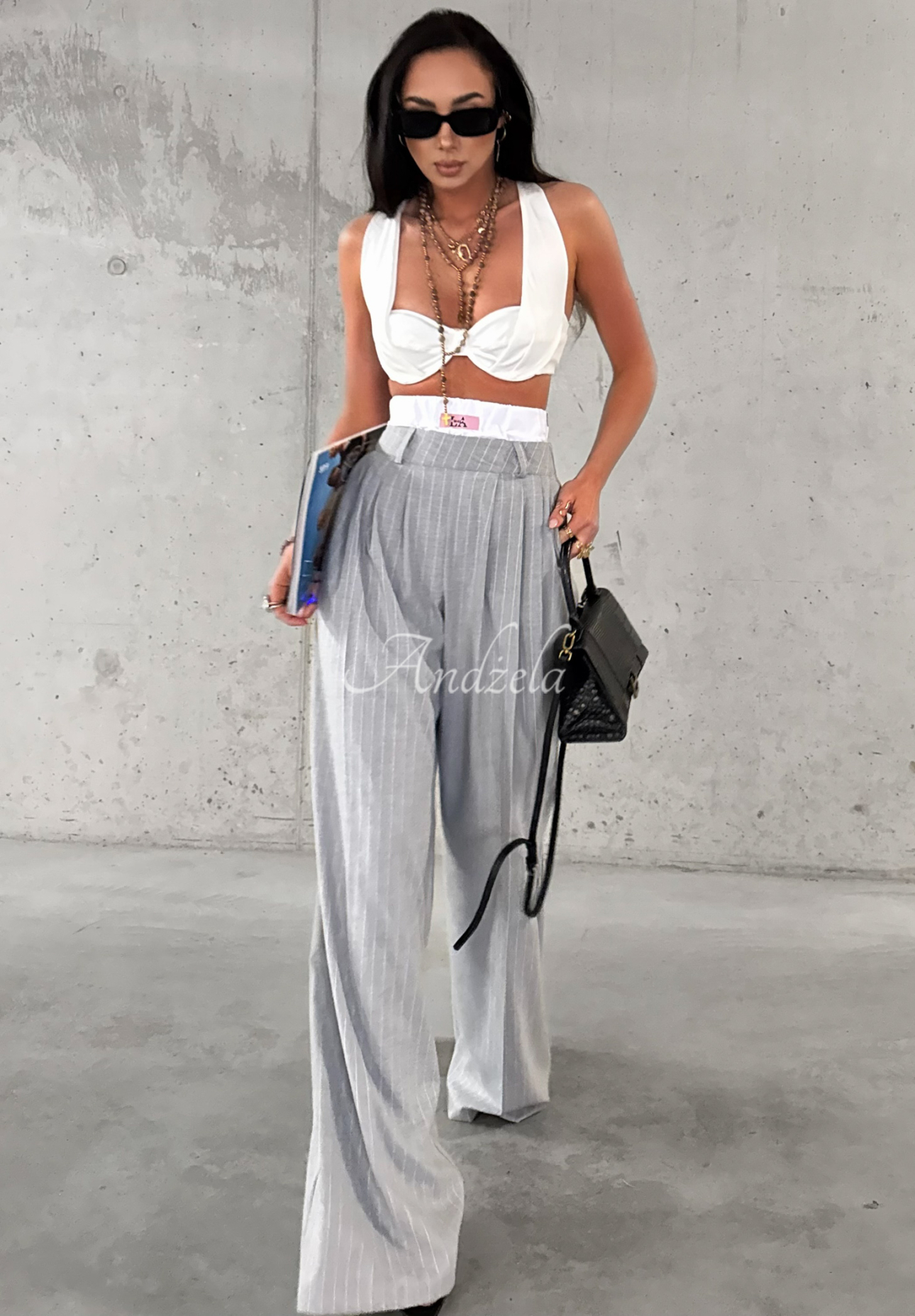 Viscose striped wide leg pants La Milla Think About Us grey